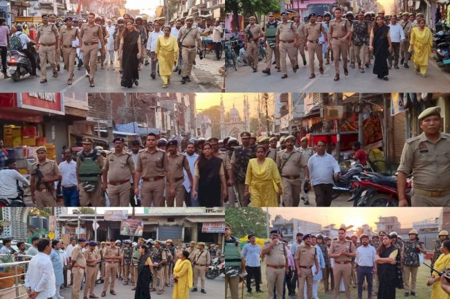 जिलाधिकारी एवं पुलिस अधीक्षक ने मोहर्रम के दृष्टिगत भिनगा नगर में किया फ्लैगमार्च